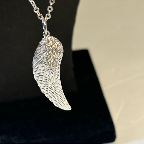 Angel Wing Pendant Neck 925 Silver Embellished with Crystals 18” - Picture 10 of 10